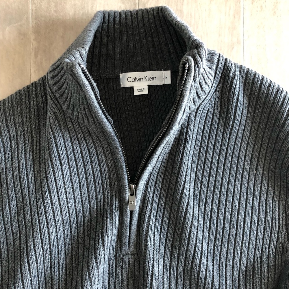 Men’s Gray Ribbed Half Zip Calvin Klein Sweater